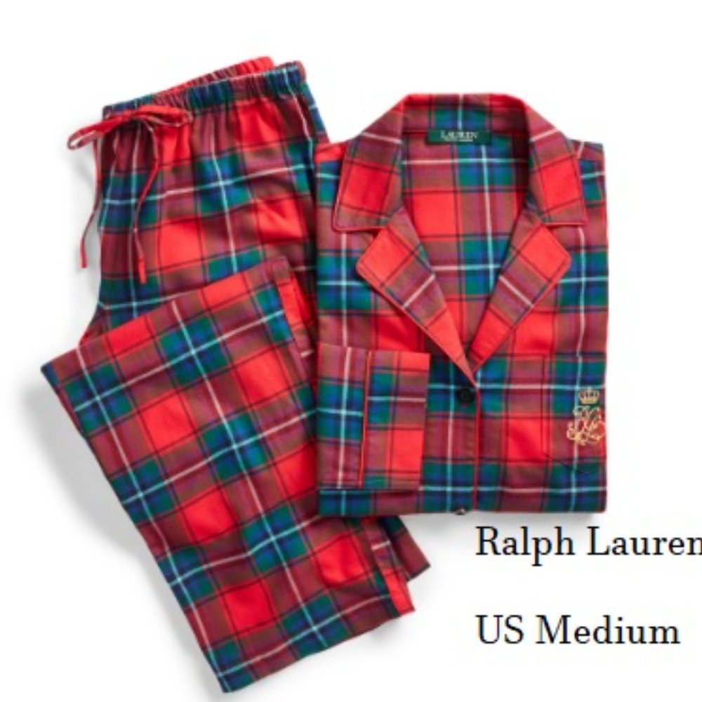 RALPH LAUREN Red Plaid Brushed Pajama PJ Set